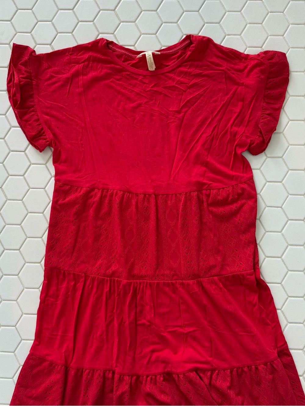 Women’s Short Sleeve Red Tiered dress
